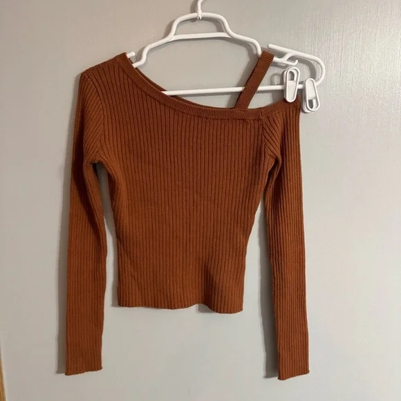 Aeropostale Brown Ribbed One-Shoulder Top Size Small - Picture 5 of 8
